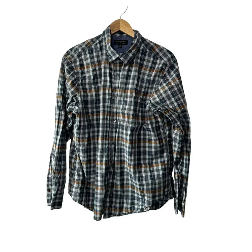 Banana Republic Soft Wash Tailored Slim Fit Button Down Plaid Shirt Men's XL